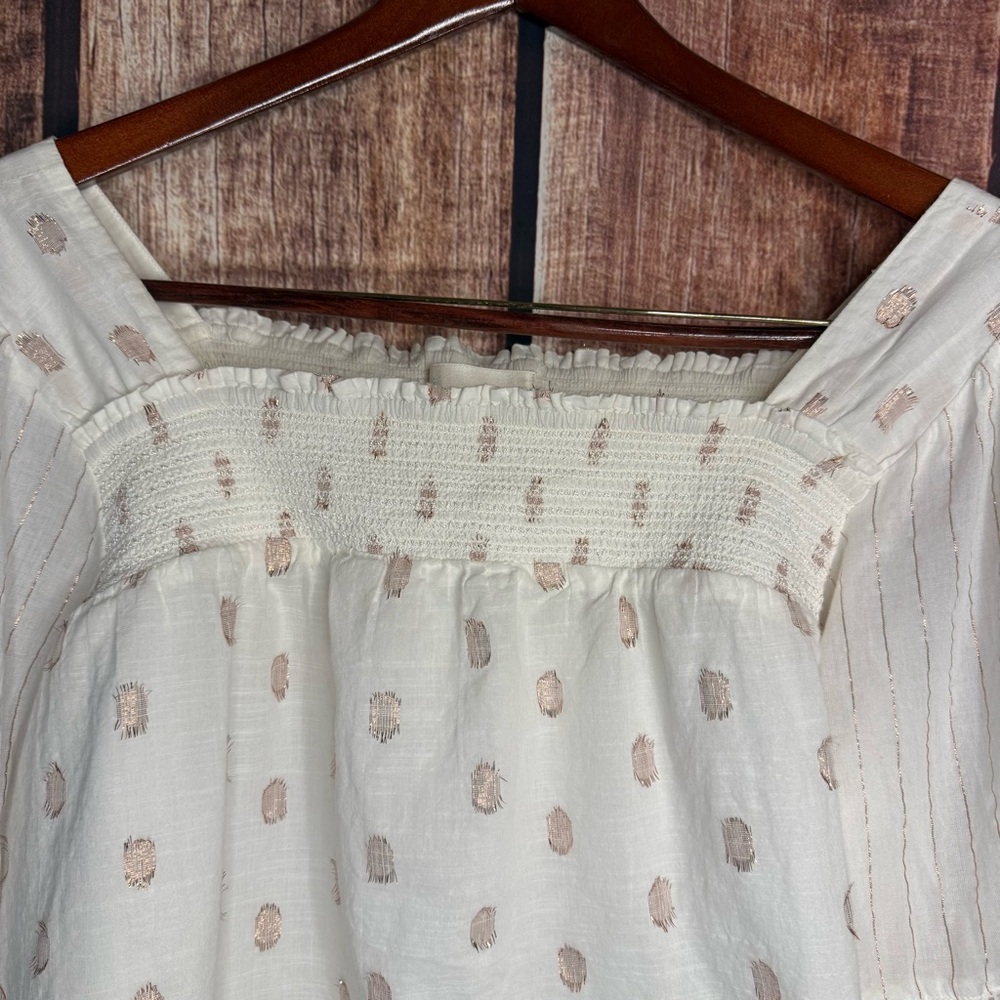 Anthropologie Cream Polka Dot Blouse - Picture 3 of 8